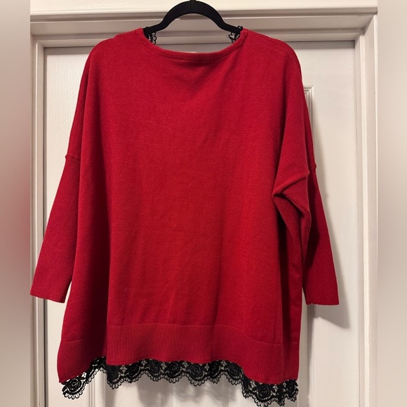NWT Chico's Red V-Neck Sweater with Black Lace Trim - Picture 9 of 12